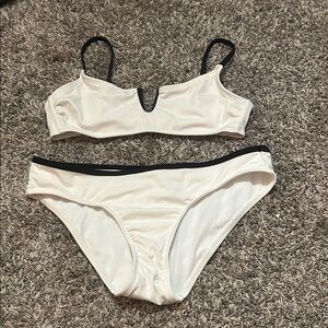 No Boundaries Cream Bikini Set with Black Trim - Women's Swim